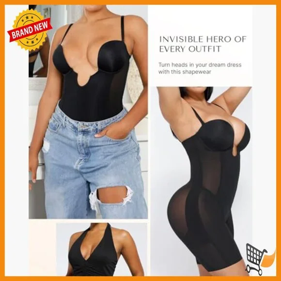 Strapless Shapewear Bodysuit Tummy Control Backless Mid Thigh Full Body Shaper